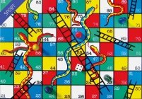 ladders en slangen door elkaar op gekleurde achtergrond